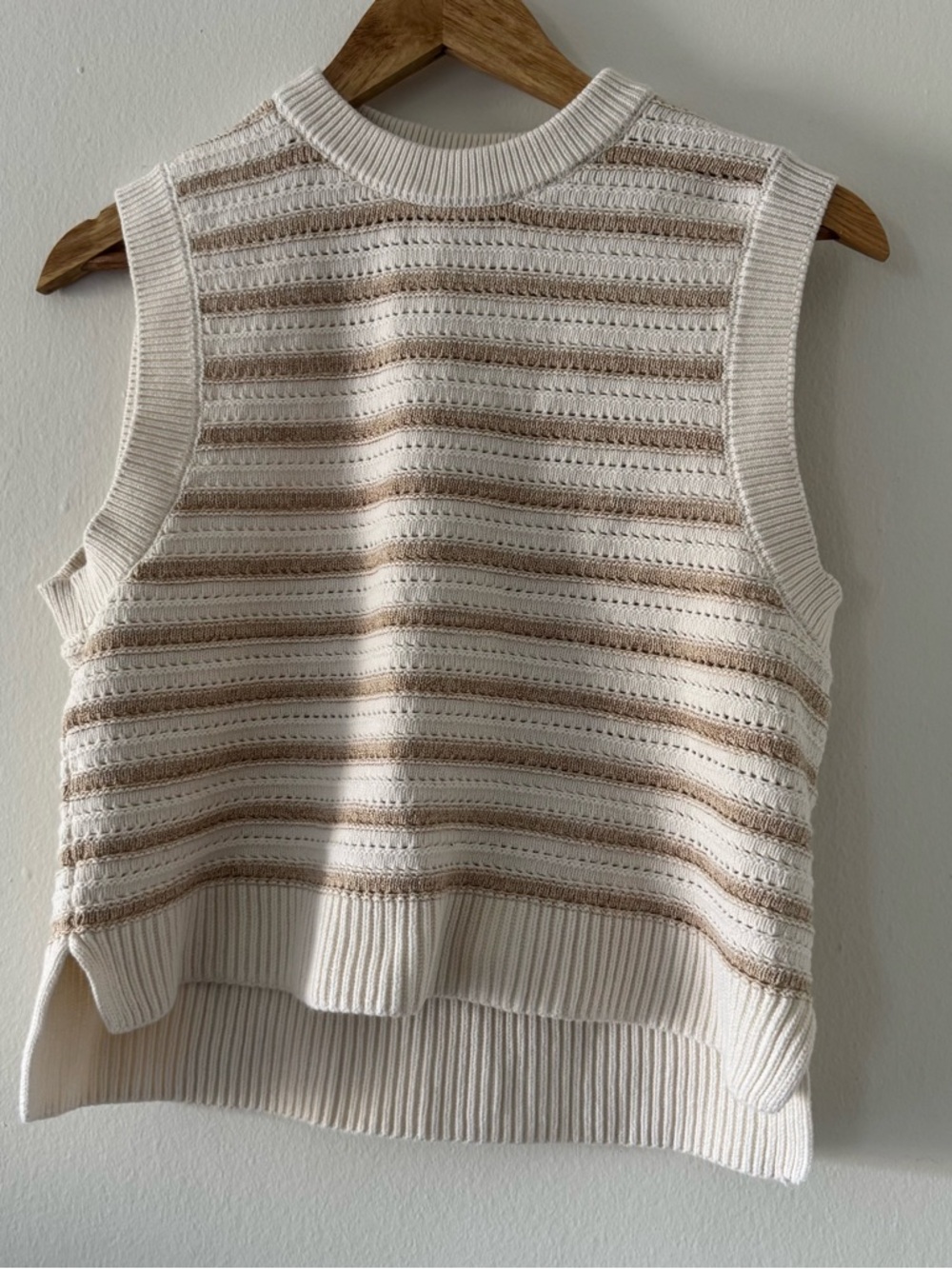 Cotton Sleeveless Knit Striped Sweater Vest - Cream & Beige Summer Women’s M
